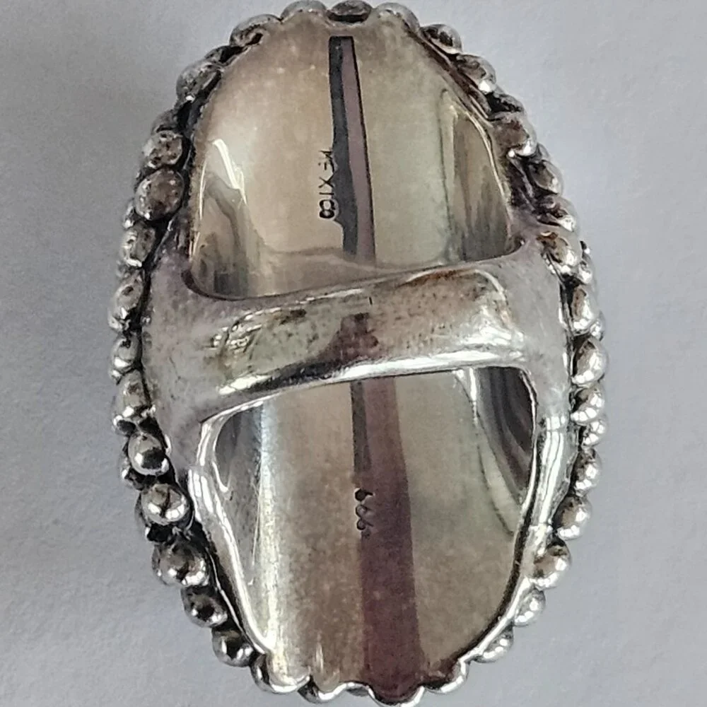 Vintage Massive Guillermo Taxco .999 Fine Silver Caviar Beaded Statement Ring - Picture 6 of 6
